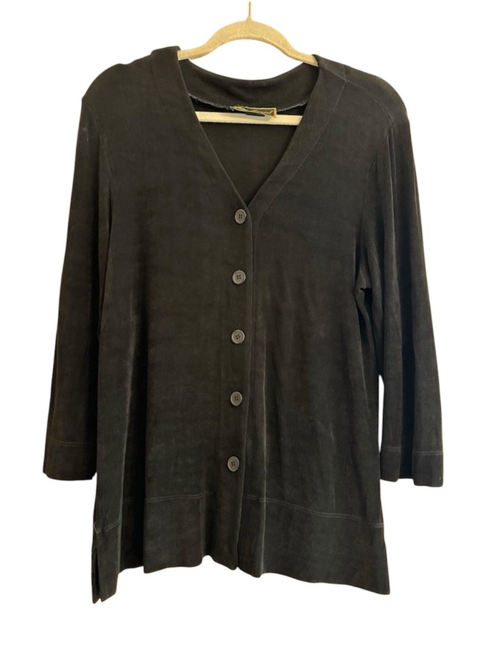 Vintage Mirasol Black Button-Front V-Neck Long Sleeve Top